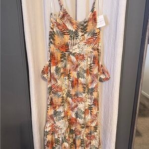 Tropical Leaf Print Sundress with pockets!